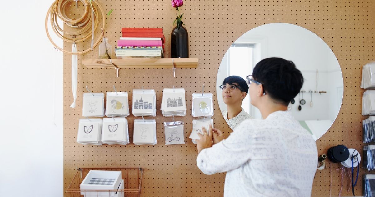 Person in organized work space