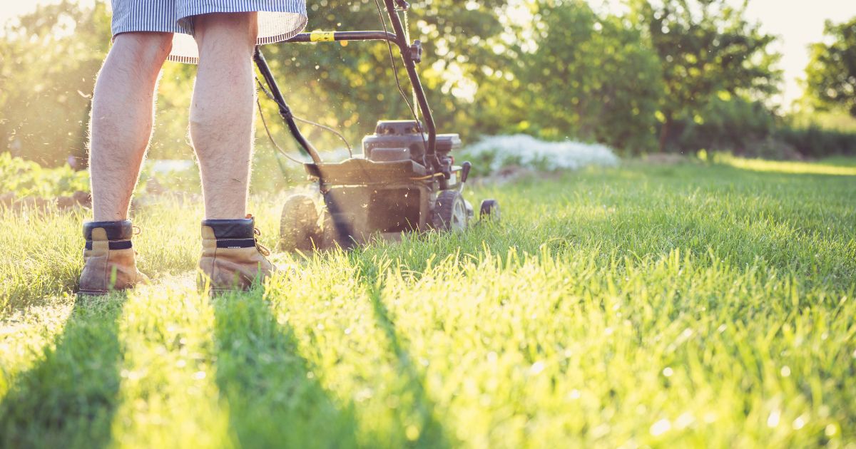 Person mowing lawn