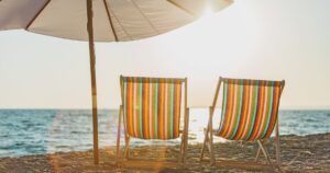 Beach umbrella and chair