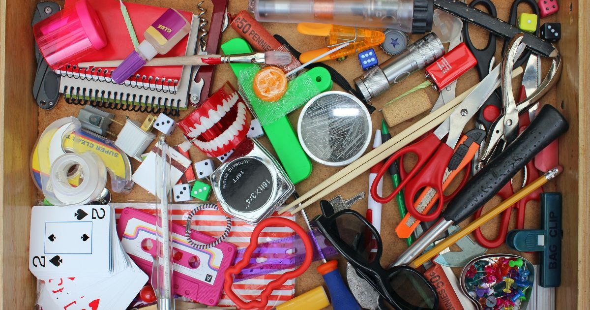 Messy junk drawer